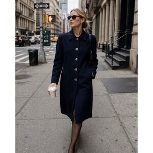 Vintage Rena Rowan Navy Coat Dress Minimalist Tailored Old Money CBK Style Sz 8